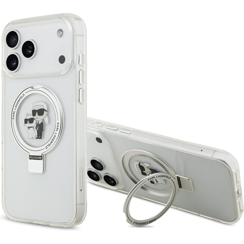 Karl-Lagerfeld-Ringstand-Karl-and-Choupette-MagSafe-kryt-iPhone-17-Pro-Max-bily