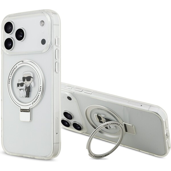 Karl-Lagerfeld-Ringstand-Karl-and-Choupette-MagSafe-kryt-iPhone-17-Pro-Max-bily