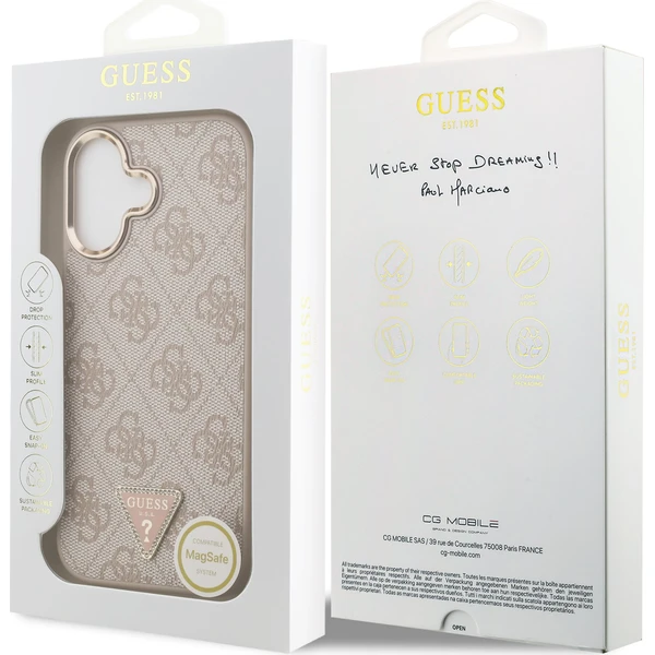 Guess-PU-Leather-4G-Triangle-Logo-Gold-Frame-MagSafe-kryt-iPhone-17-ruzovy