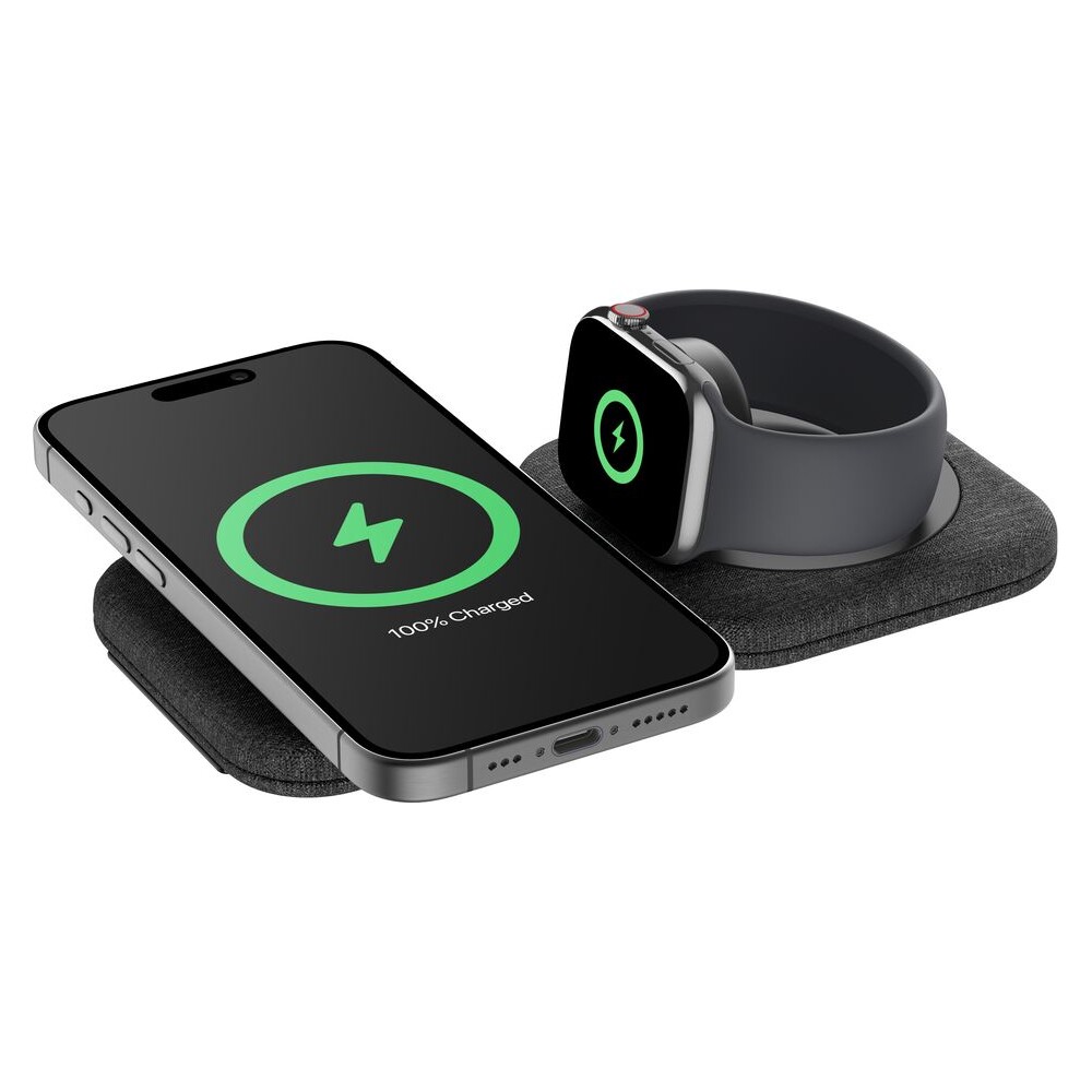 Belkin-BOOST-CHARGE-PRO-Qi2-15W-2v1-Bezdratova-MagSafe-cestovni-podlozka-pro-iPhone-Apple-Watch-Air