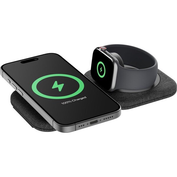 Belkin-BOOST-CHARGE-PRO-Qi2-15W-2v1-Bezdratova-MagSafe-cestovni-podlozka-pro-iPhone-Apple-Watch-Air