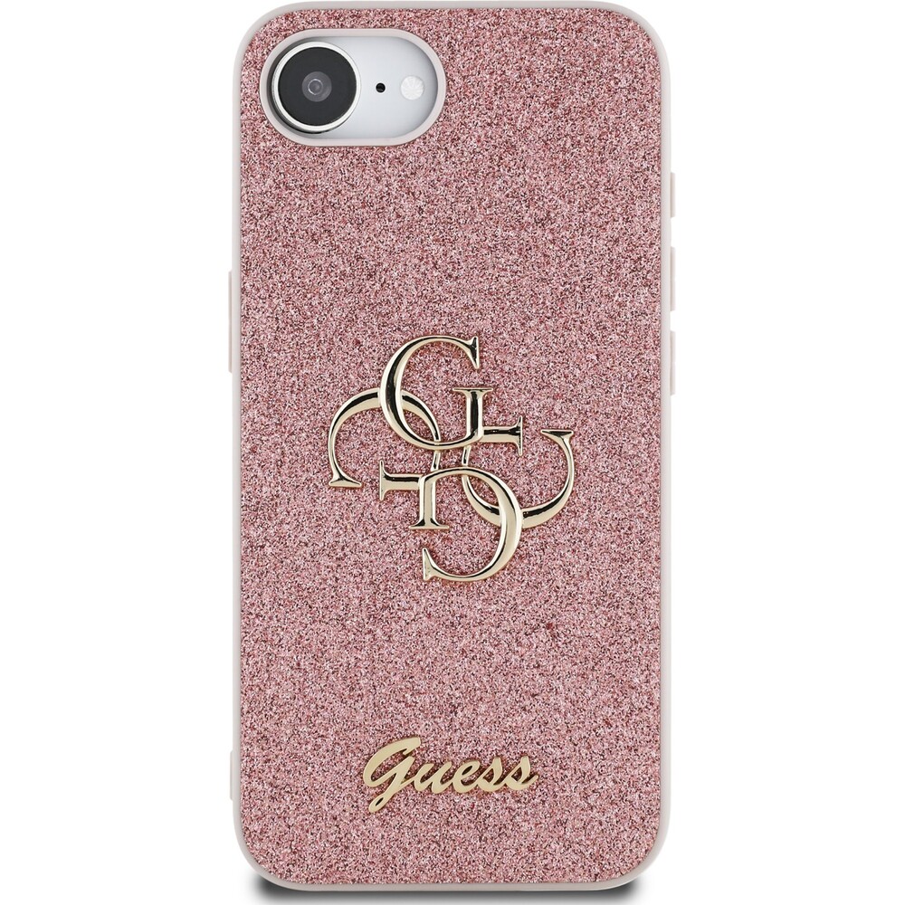 Guess-PU-Fixed-Glitter-4G-Metal-Logo-kryt-iPhone-17e-16e-ruzovy