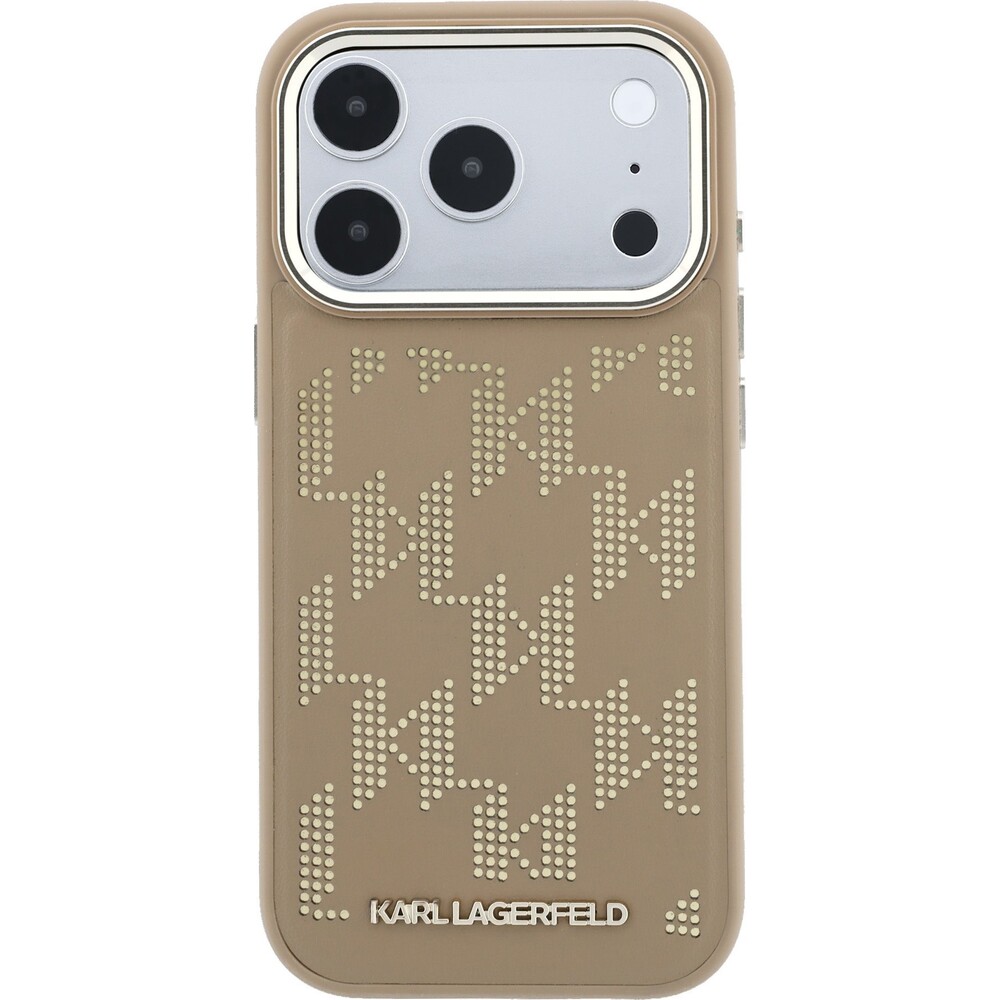 Karl-Lagerfeld-PU-Perforated-Monogram-MagSafe-kryt-iPhone-17-Pro-bezovy