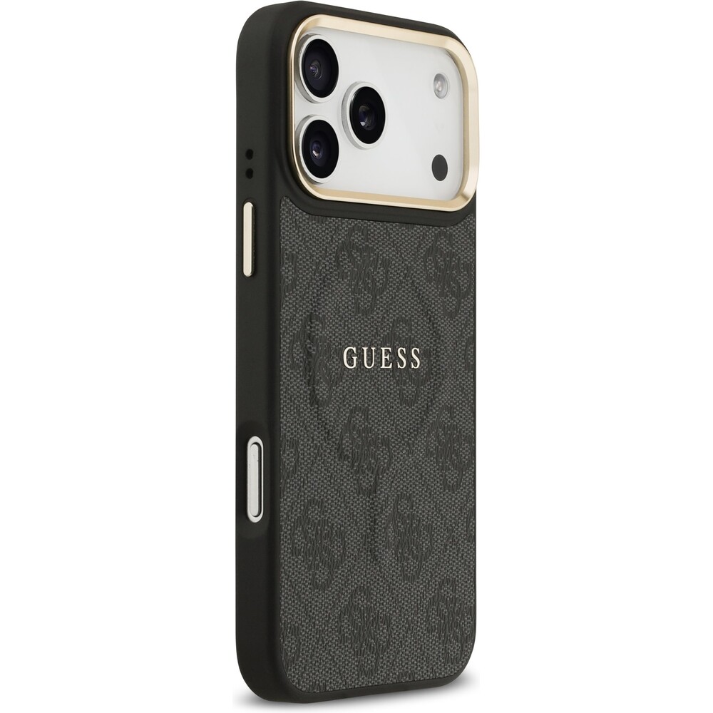 Guess-PU-Leather-4G-Gold-Frame-MagSafe-kryt-iPhone-17-Pro-Max-cerny