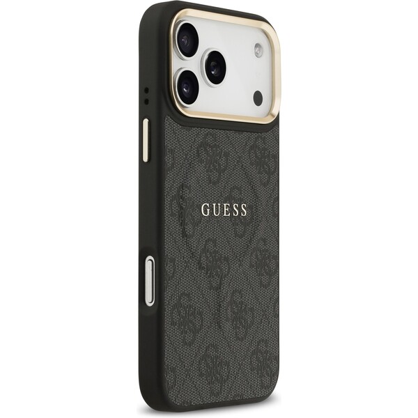 Guess-PU-Leather-4G-Gold-Frame-MagSafe-kryt-iPhone-17-Pro-Max-cerny