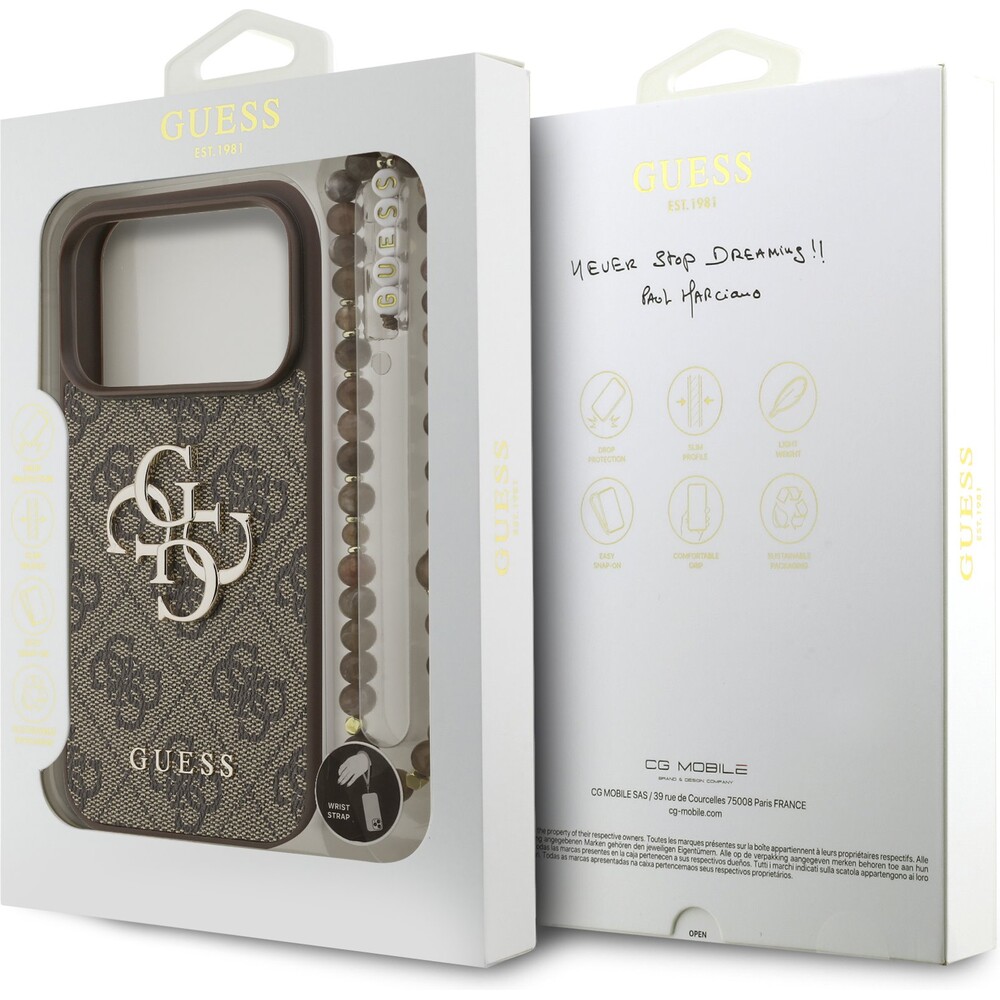 Guess-PU-4G-Metal-Logo-Strap-kryt-iPhone-17-Pro-hnedy