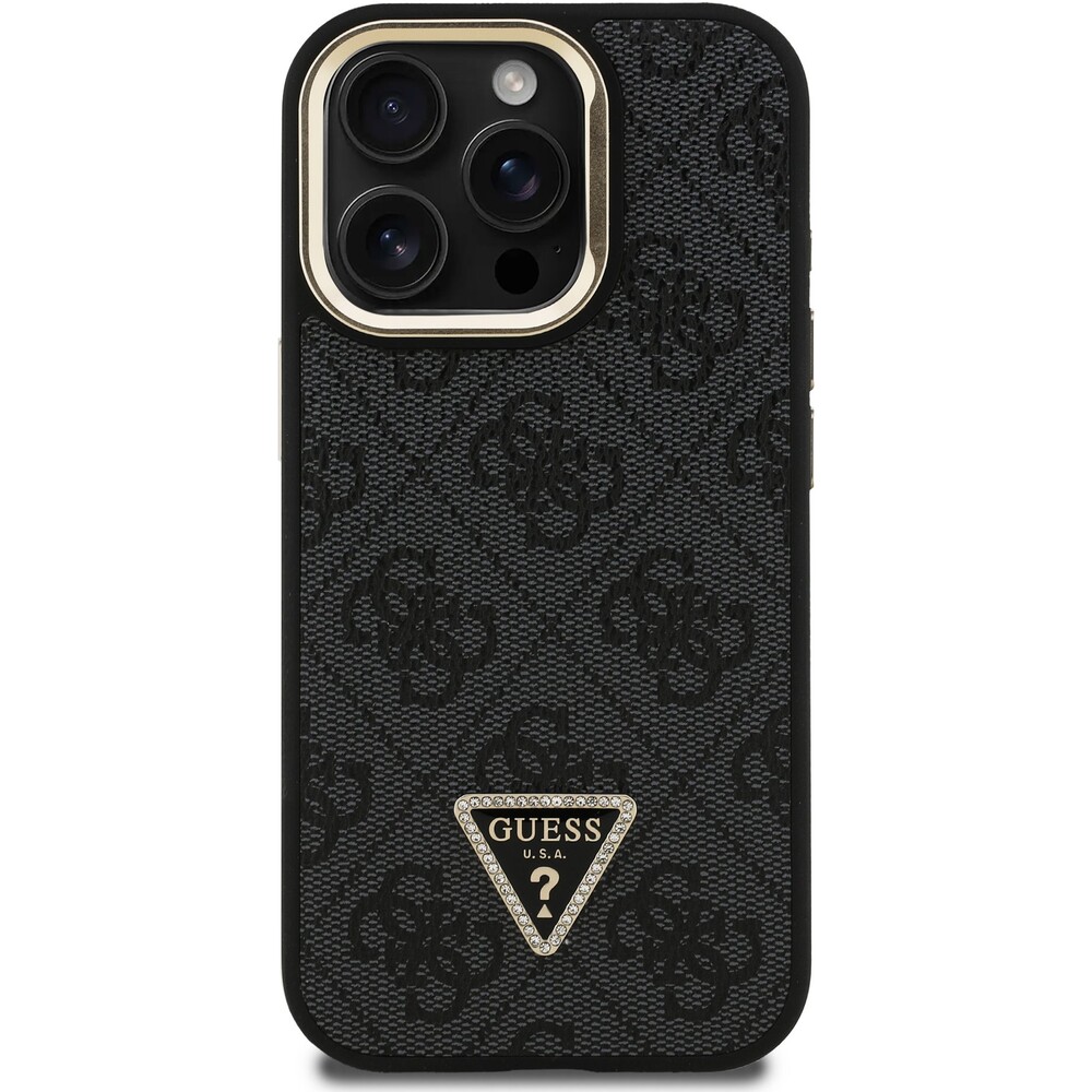 Guess-PU-4G-Strass-Triangle-Logo-Stand-Camera-Frame-MagSafe-kryt-iPhone-15-Pro-Max-cerny