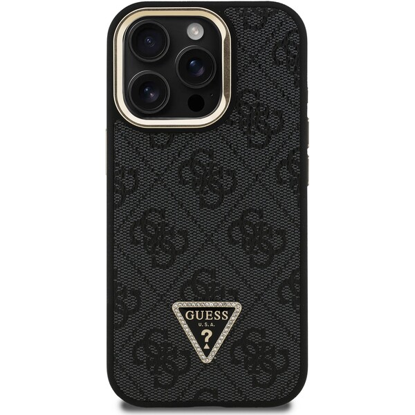 Guess-PU-4G-Strass-Triangle-Logo-Stand-Camera-Frame-MagSafe-kryt-iPhone-15-Pro-Max-cerny