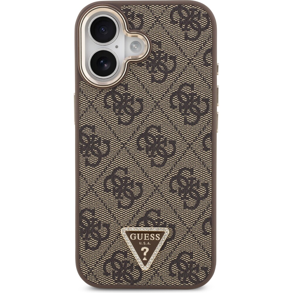 Guess-PU-Leather-4G-Triangle-Logo-Gold-Frame-MagSafe-kryt-iPhone-17-hnedy