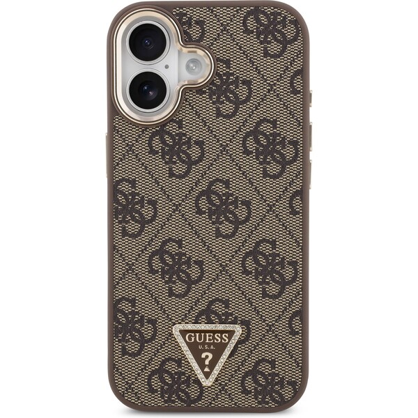 Guess-PU-Leather-4G-Triangle-Logo-Gold-Frame-MagSafe-kryt-iPhone-17-hnedy