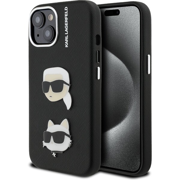 Karl-Lagerfeld-Grained-PU-K-CH-Heads-kryt-iPhone-15-cerny
