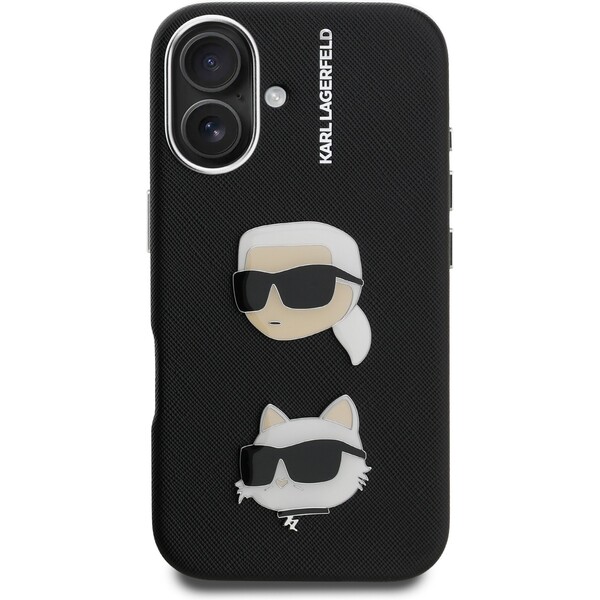 Karl-Lagerfeld-Grained-PU-K-CH-Heads-kryt-iPhone-16-cerny