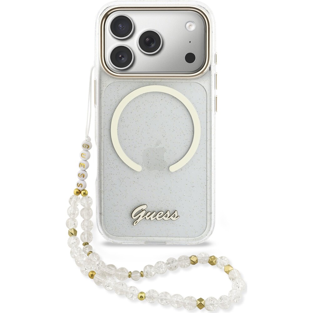 Guess-IML-Glitter-Script-Strap-MagSafe-kryt-iPhone-17-Pro-ciry