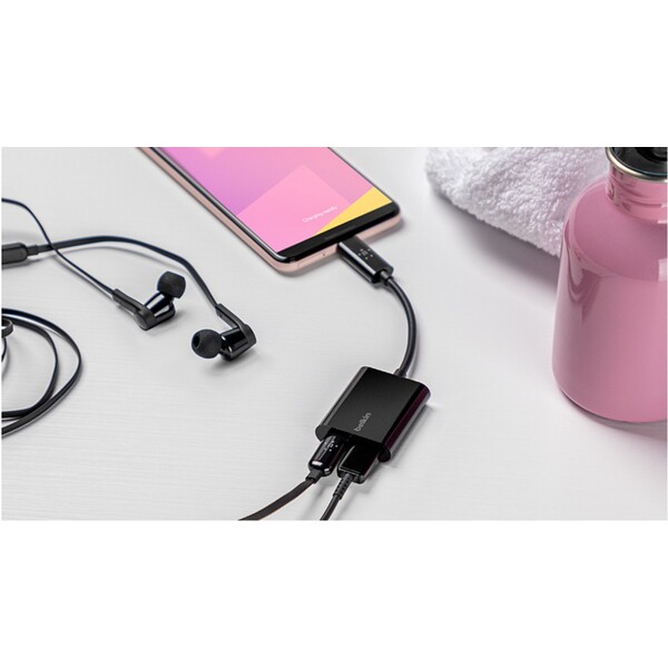 Belkin-CONNECT-USB-C-audio-napajeci-adapter-cerny