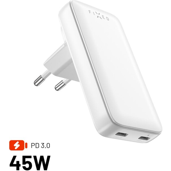 FIXED-Slim-Traveller-GaN-cestovni-nabijecka-s-2x-USB-C-a-adaptery-45W-bila