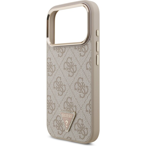 Guess-PU-Leather-4G-Triangle-Logo-Gold-Frame-MagSafe-kryt-iPhone-17-Pro-ruzovy