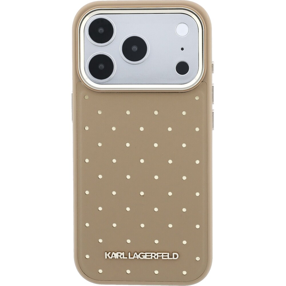 Karl-Lagerfeld-PU-Perforated-Gold-Dots-MagSafe-kryt-iPhone-17-Pro-Max-bezovy