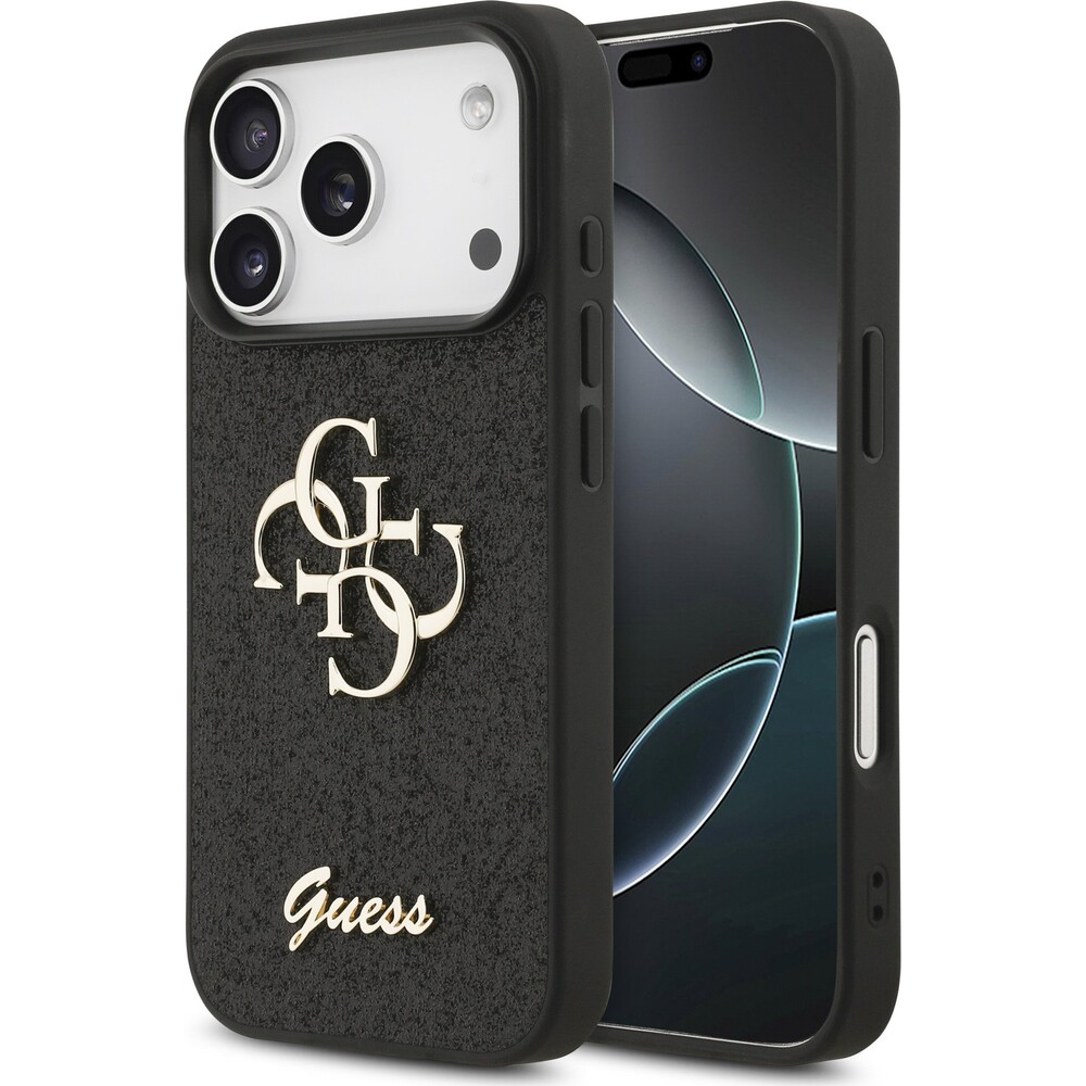 Guess-PU-Fixed-Glitter-4G-Metal-Logo-kryt-iPhone-17-Pro-cerny