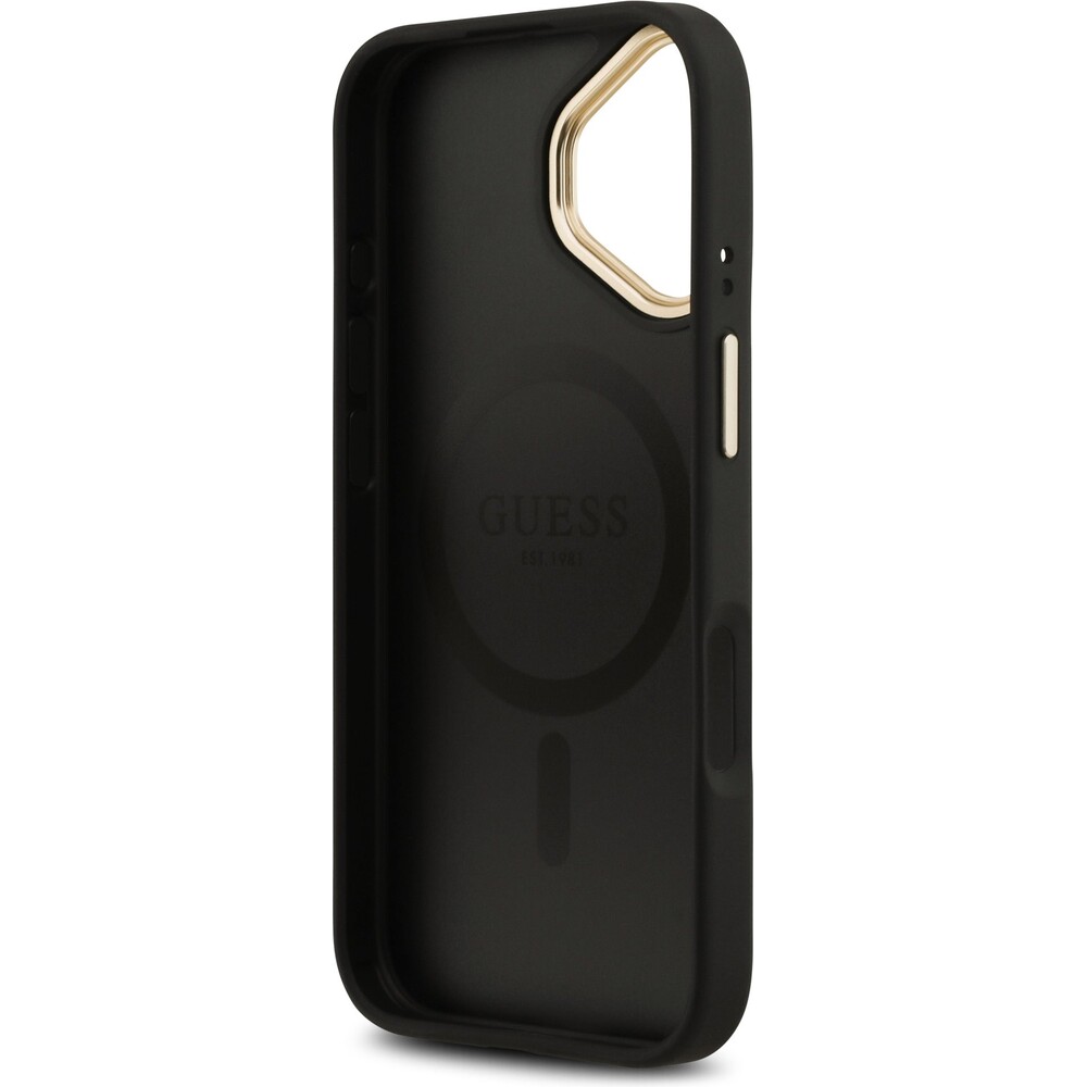 Guess-PU-Leather-4G-Gold-Frame-MagSafe-kryt-iPhone-17-cerny