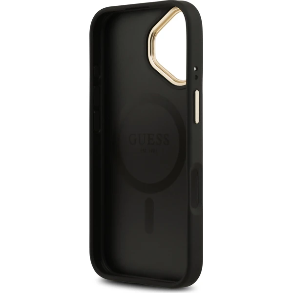Guess-PU-Leather-4G-Gold-Frame-MagSafe-kryt-iPhone-17-cerny