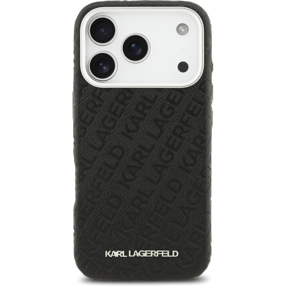 Karl-Lagerfeld-Grained-PU-Repeated-Logo-MagSafe-kryt-iPhone-17-Pro-cerny
