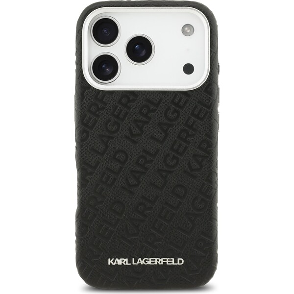 Karl-Lagerfeld-Grained-PU-Repeated-Logo-MagSafe-kryt-iPhone-17-Pro-cerny