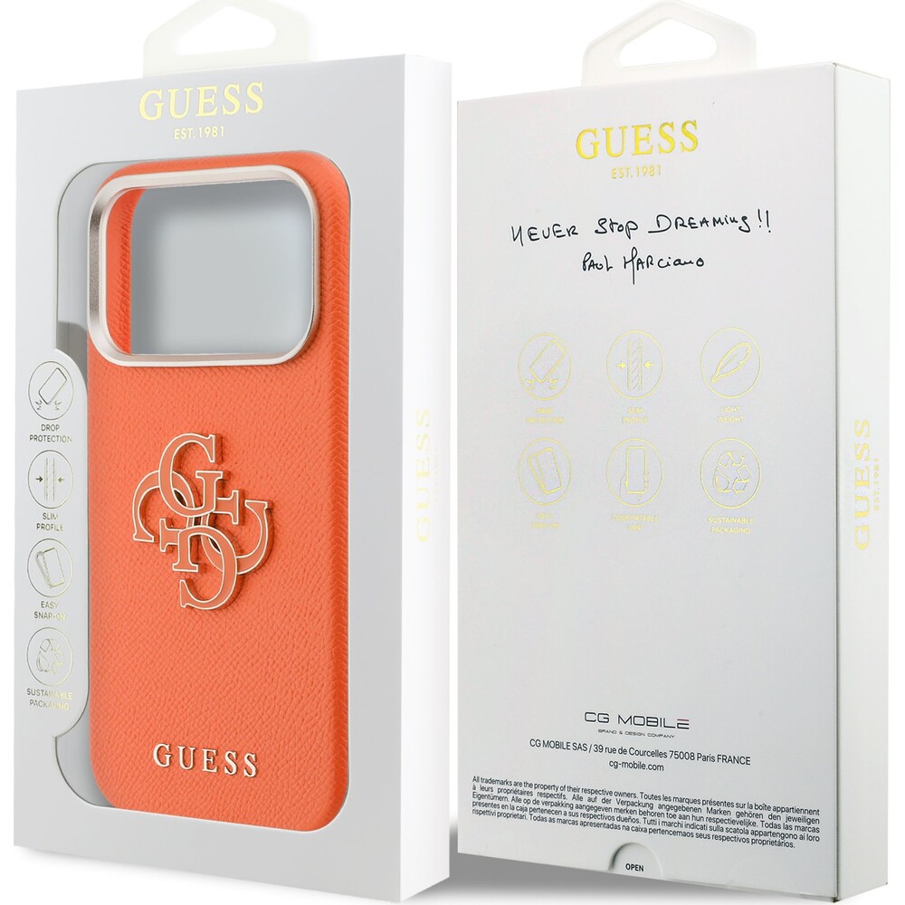 Guess-PU-Resin-Logo-kryt-iPhone-17-Pro-Max-oranzovy