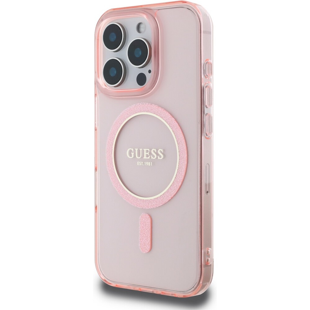 Guess-IML-Glitter-Ring-MagSafe-kryt-pro-iPhone-16-Pro-ruzovy