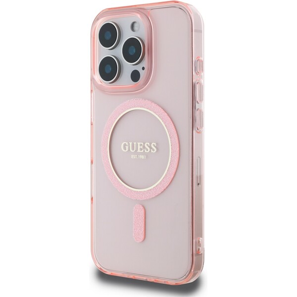 Guess-IML-Glitter-Ring-MagSafe-kryt-pro-iPhone-16-Pro-ruzovy