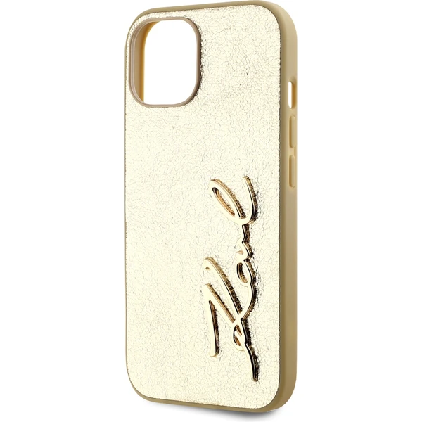 Karl Lagerfeld Wrinkled PU Signature Logo zadní kryt iPhone 15 zlatý - Pouzdra - Obrázek 9RO5000J01