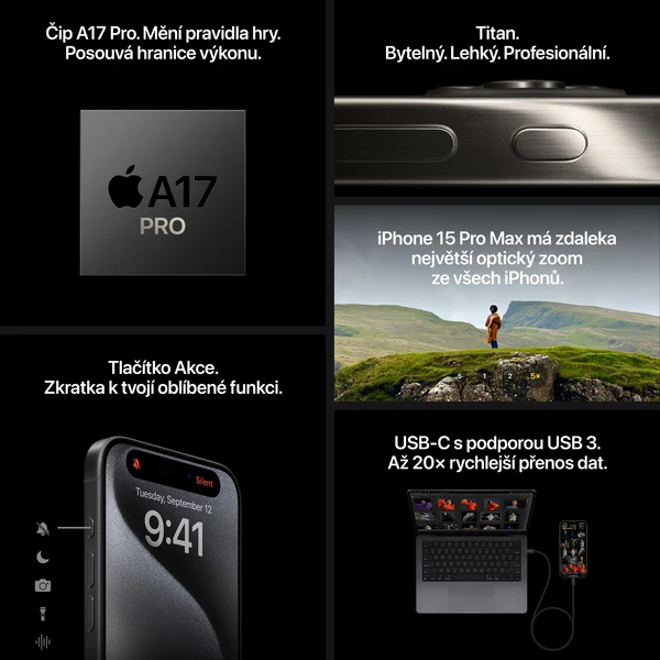 Apple iPhone 15 Pro Max 1TB černý titan - Mobilní telefony - Obrázek 9W39000601