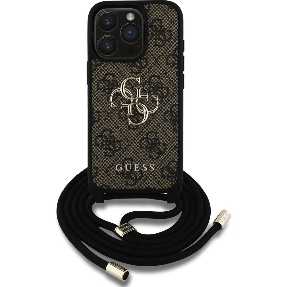 Guess-PU-4G-Metal-Logo-Crossbody-popruh-kryt-iPhone-15-Pro-Max-hnedy