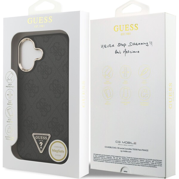 Guess-PU-Leather-4G-Triangle-Logo-Gold-Frame-MagSafe-kryt-iPhone-17-cerny