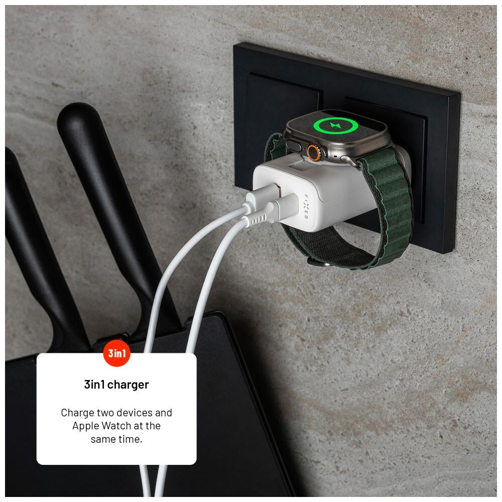 FIXED-Power-Socket-GaN-nabijecka-USB-A-USB-C-a-nabijeckou-pro-Apple-Watch-bila
