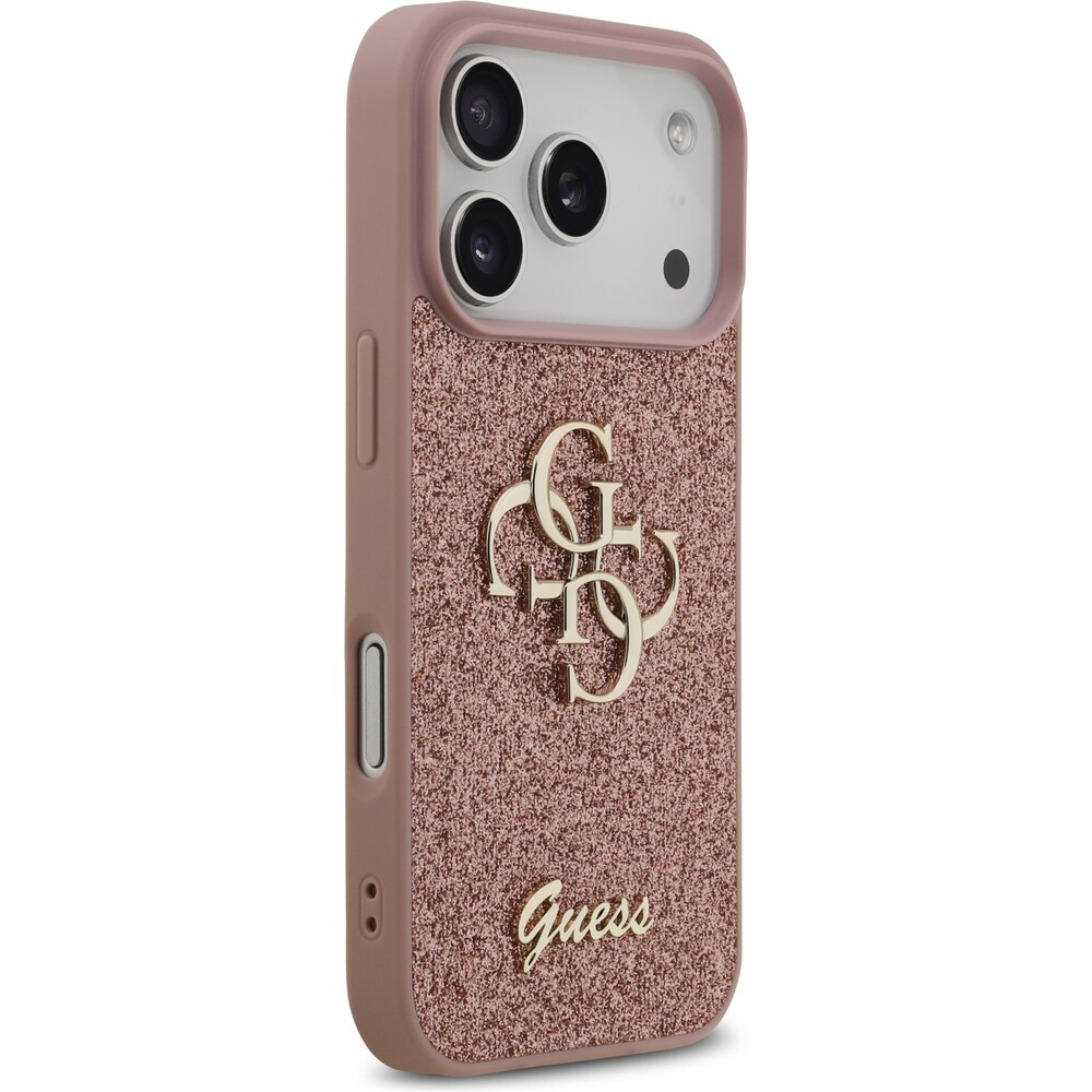 Guess-PU-Fixed-Glitter-4G-Metal-Logo-kryt-iPhone-17-Pro-ruzovy