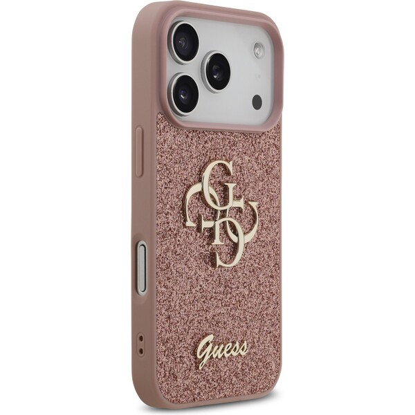Guess-PU-Fixed-Glitter-4G-Metal-Logo-kryt-iPhone-17-Pro-ruzovy