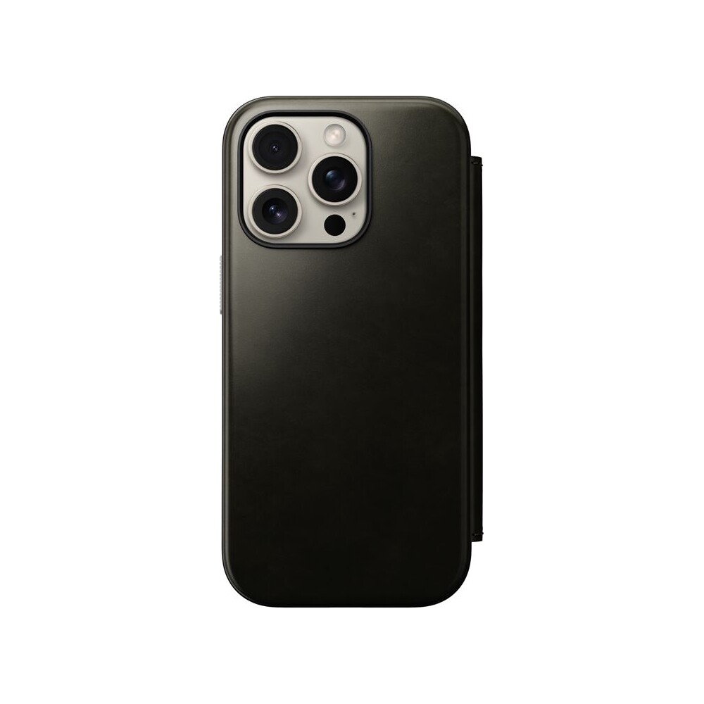 Nomad-Modern-Leather-Folio-MagSafe-pouzdro-iPhone-16-Pro-zelene-chromovane