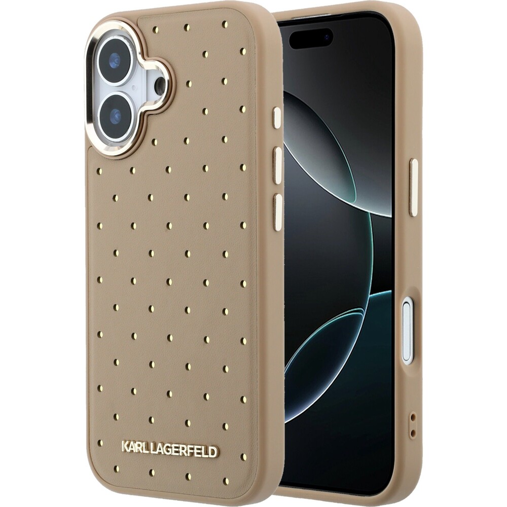 Karl-Lagerfeld-PU-Perforated-Gold-Dots-MagSafe-kryt-iPhone-17-bezovy