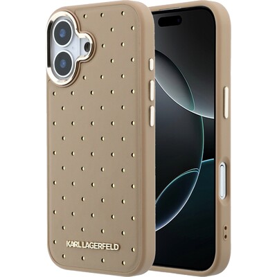 Karl Lagerfeld PU Perforated Gold Dots MagSafe kryt iPhone 17 béžový
