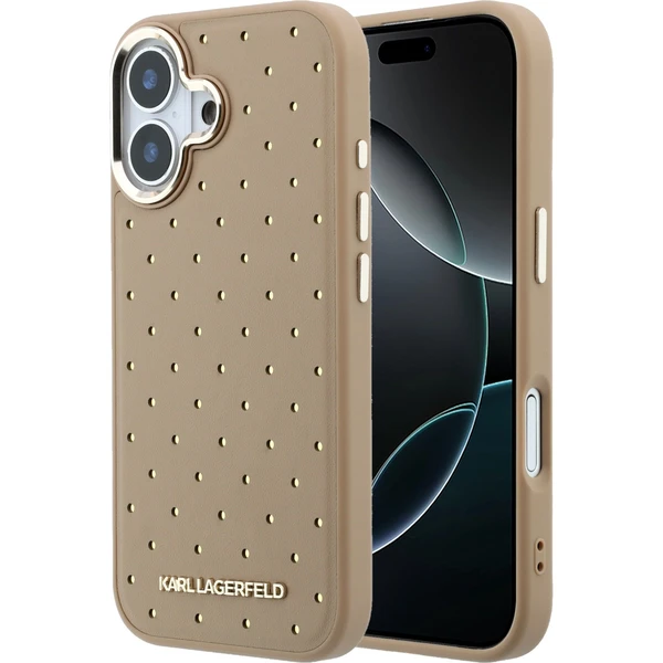 Karl-Lagerfeld-PU-Perforated-Gold-Dots-MagSafe-kryt-iPhone-17-bezovy