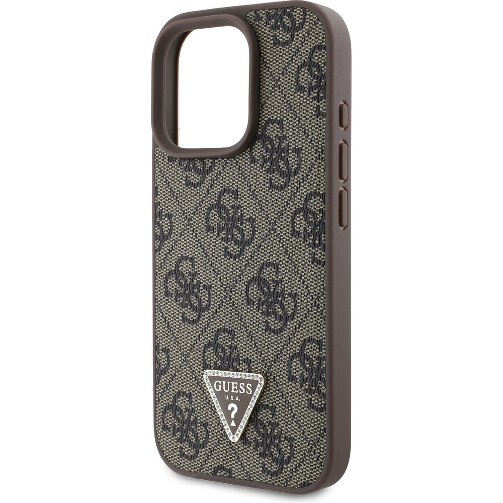 Guess-PU-4G-Strass-Triangle-Metal-Logo-kryt-pro-iPhone-16-Pro-hnedy