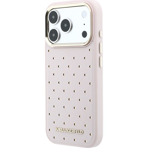 Karl-Lagerfeld-PU-Perforated-Gold-Dots-MagSafe-kryt-iPhone-17-Pro-ruzovy