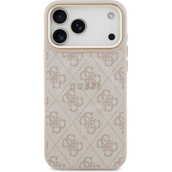Guess-PU-Leather-4G-Gold-Frame-MagSafe-kryt-iPhone-17-Pro-Max-ruzovy