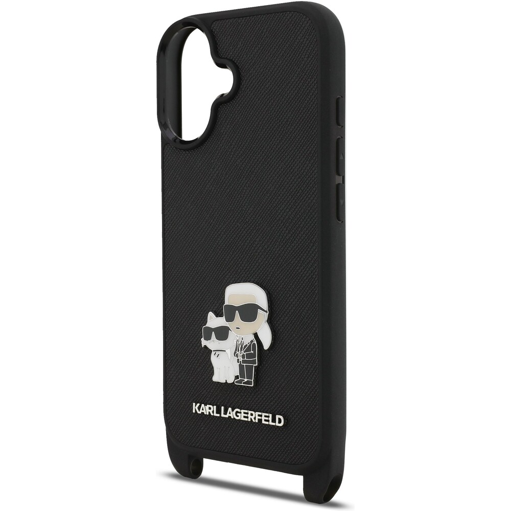 Karl-Lagerfeld-Saffiano-Crossbody-Popruh-Metal-Karl-and-Choupette-kryt-iPhone-17-cerny