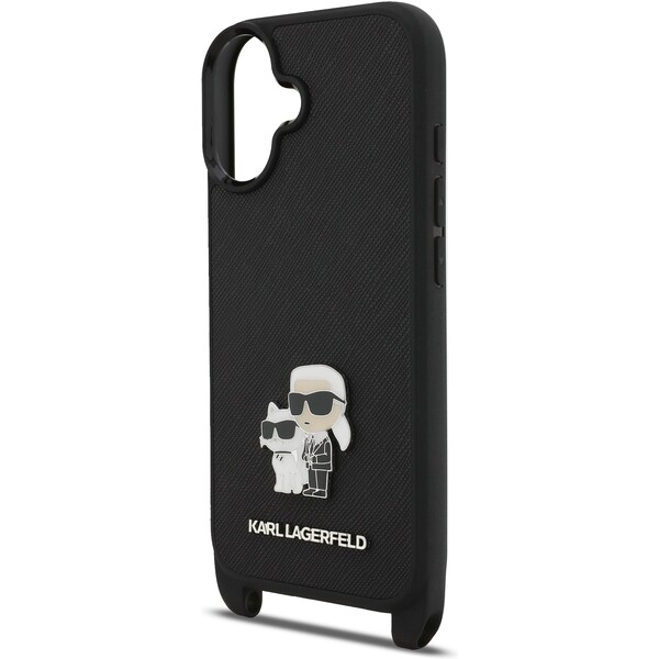 Karl-Lagerfeld-Saffiano-Crossbody-Popruh-Metal-Karl-and-Choupette-kryt-iPhone-17-cerny