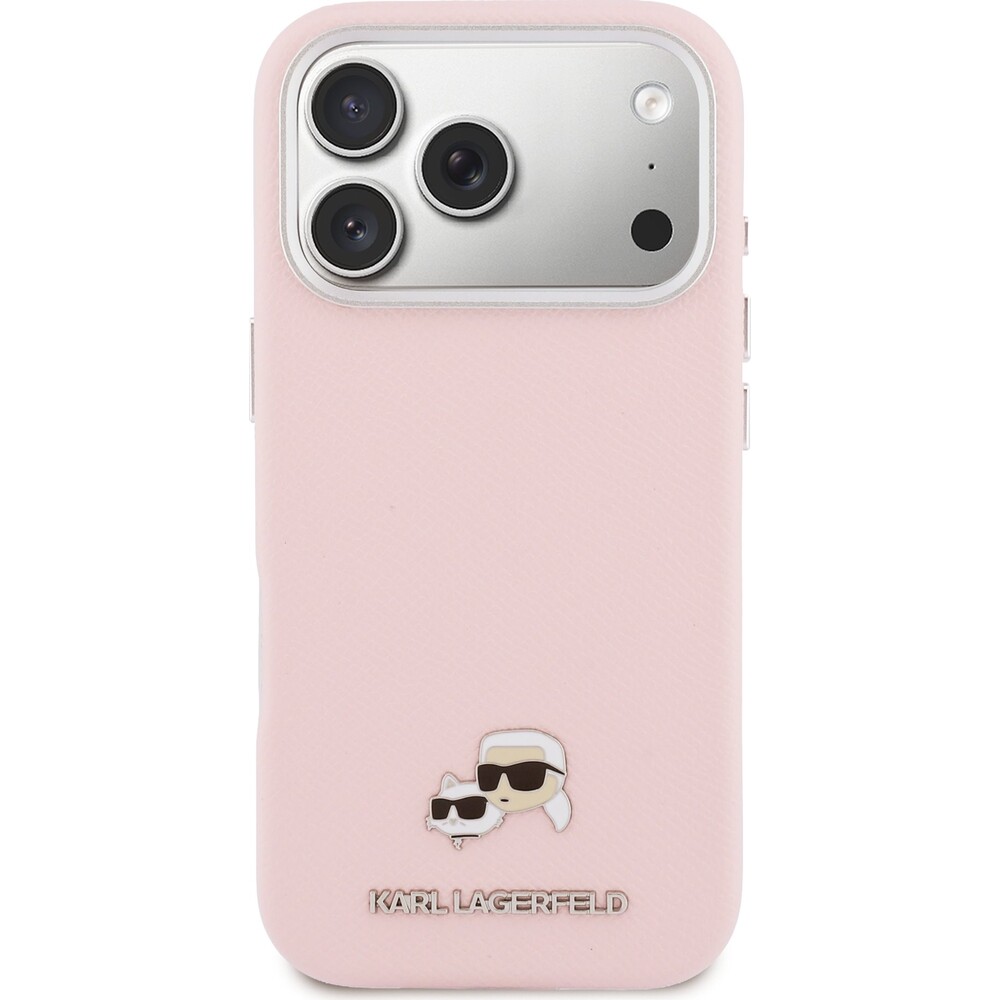 Karl-Lagerfeld-PU-Karl-and-Choupette-Heads-Pins-MagSafe-kryt-iPhone-17-Pro-ruzovy