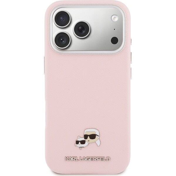 Karl-Lagerfeld-PU-Karl-and-Choupette-Heads-Pins-MagSafe-kryt-iPhone-17-Pro-ruzovy