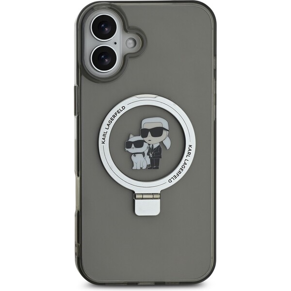 Karl-Lagerfeld-Ringstand-Karl-and-Choupette-MagSafe-kryt-pro-iPhone-16-Plus-cerny