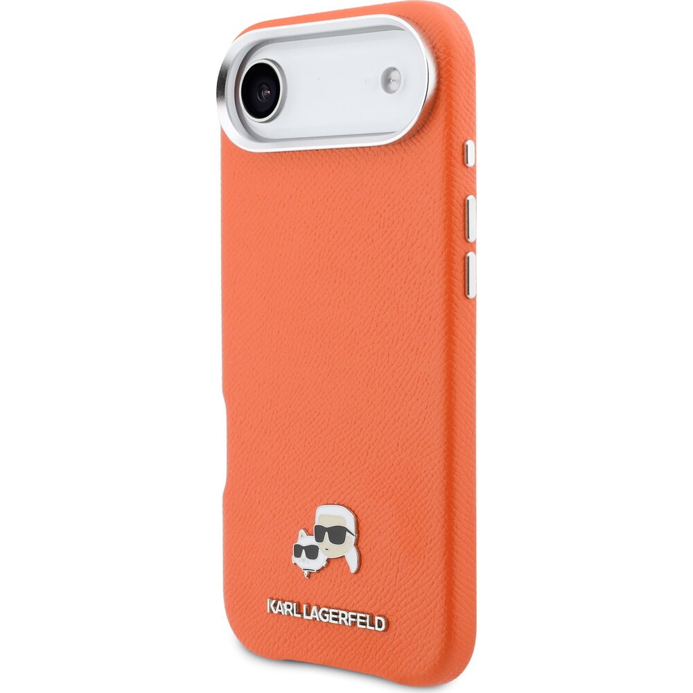 Karl-Lagerfeld-PU-Karl-and-Choupette-Heads-Pins-MagSafe-kryt-iPhone-Air-oranzovy