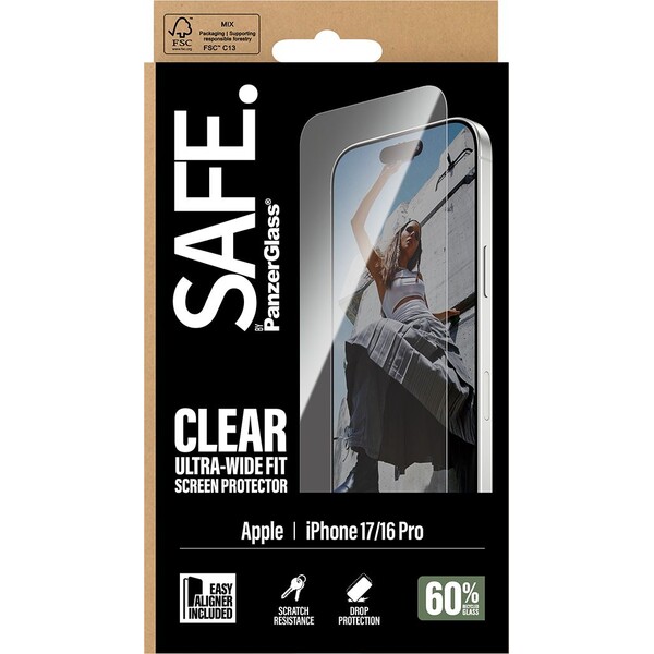 PanzerGlass-SAFE-Ultra-Wide-Fit-sklo-Apple-iPhone-17-16-Pro-s-instalacnim-rameckem